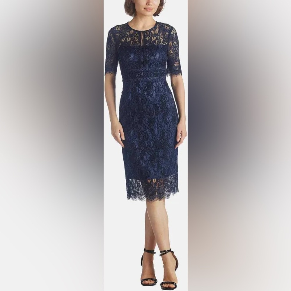 Elegant Navy Lace Sheath Dress